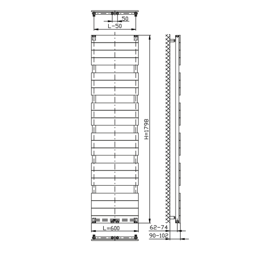 Aqualine BONDI fürdőszobai radiátor, 600x1798mm, fehér DC450T
