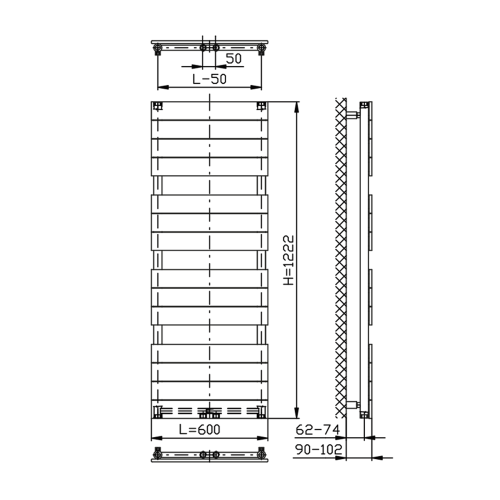 Aqualine BONDI fürdőszobai radiátor, 600x1222mm, antracit DC425T