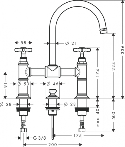 Hansgrohe AXOR Montreux kétkaros felsőhidas mosdócsaptelep, króm 16510000