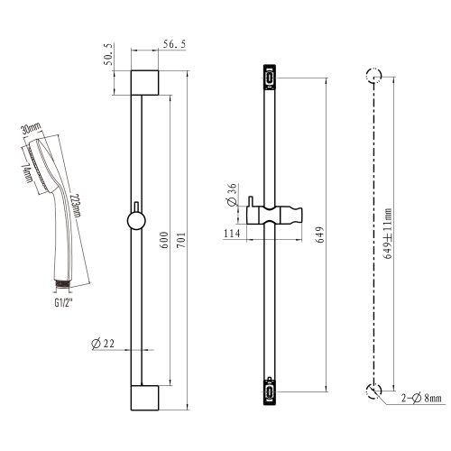 Sapho BRUCKNER zuhanyoszlop, 645mm, króm 621.200.1