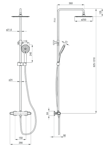 Deante Jasmin Nero zuhanyrendszer, fekete NAC N4GT