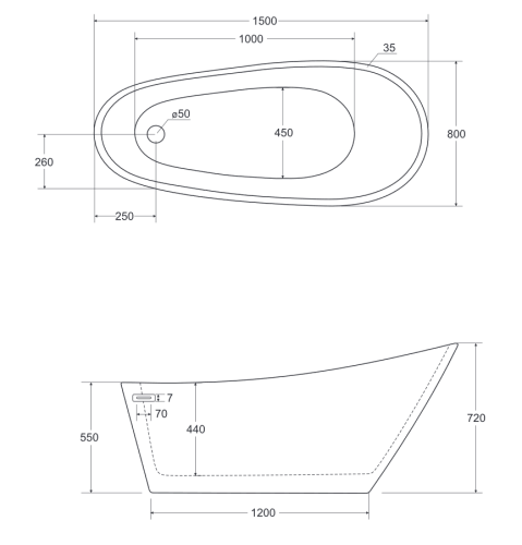 Besco Melody 150x80 cm szabadonálló kád WAS-150-M