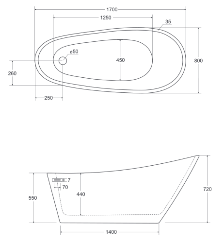 Besco Melody 170x80 cm szabadonálló kád WAS-170-M
