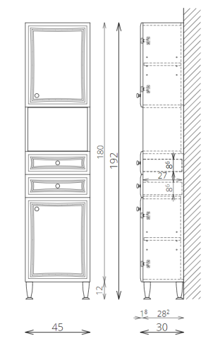 Tboss Bianka Plusz M45NY fürdőszobabútor magas szekrény (több színben rendelhető)