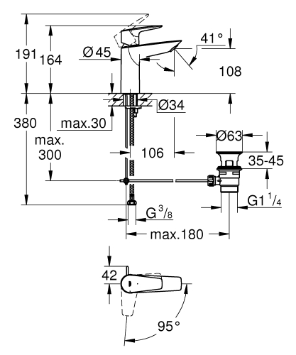 Grohe BauEdge egykaros mosdócsaptelep M-es méret ColdStart-os 23759001 (K)