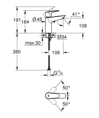 Grohe BauEdge egykaros mosdócsaptelep M-es méret sima test 23904001