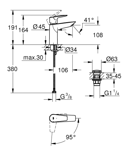 Grohe BauEdge egykaros mosdócsaptelep M-es méret, Cold Start, klikk-klakkos leeresztővel 23908001