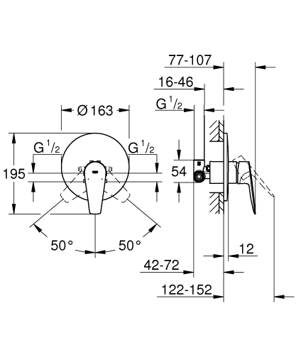 Grohe BauEdge egykaros falsík alatti zuhanycsaptelep beépítő testtel 29078001