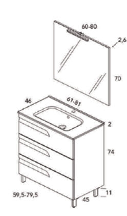 Royo Bannio Vitale 60 fürdőszobabútor szett, Kyra mosdóval, smoky matt 72987-K