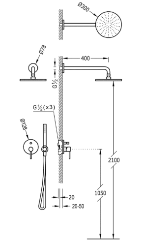 Tres Study Exclusive falsík alatti komplett zuhanyrendszer króm 26298091
