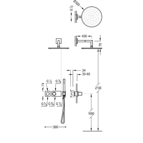 Tres Study Exclusive falsík alatti termosztátos zuhanyrendszer fekete 20735201TNE