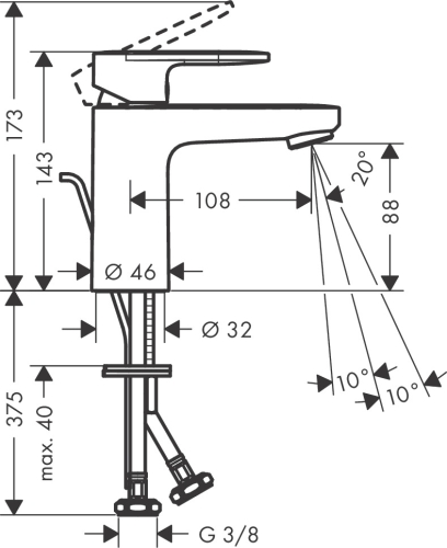 Hansgrohe Vernis Blend egykaros mosdócsaptelep 100, automata lefolyógarnitúrával matt fekete 71551670