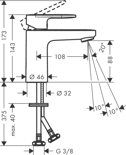 Hansgrohe Vernis Blend egykaros mosdócsaptelep 100, lefolyógarnitúra nélkül matt fekete 71580670