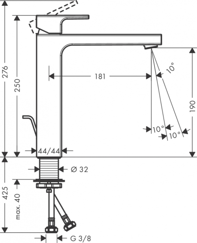 Hansgrohe Vernis Shape egykaros mosdócsaptelep 190, fém automata lefolyógarnitúrával 71590000