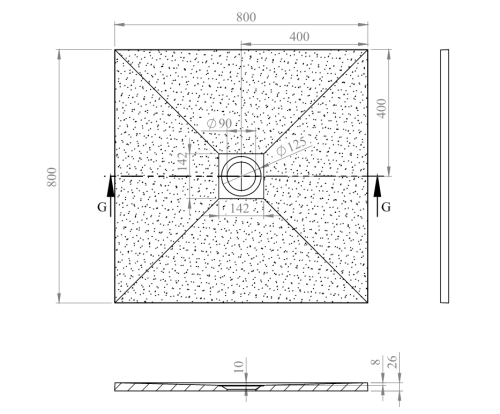 Radaway Kios C 80x80 cm szögletes öntöttmárvány zuhanytálca, szürke KC8080-52