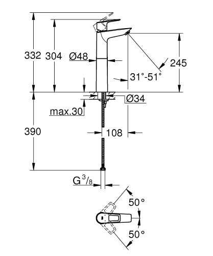 Grohe BauLoop egykaros mosdócsaptelep XL-es méret 23764001