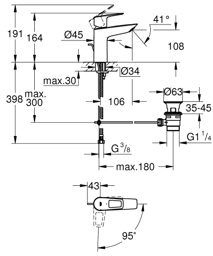 Grohe BauLoop egykaros mosdócsaptelep M-es méret Cold Start 23887001