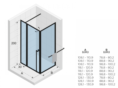 Riho Lucid GD203 110x100 cm zuhanykabin, fekete (GD211B100) G005018121