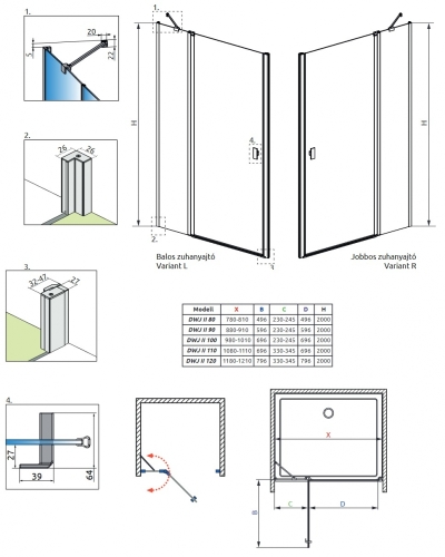 Radaway Nes Black DWJ II 120 cm jobbos zuhanyajtó, fekete 10036120-54-01R
