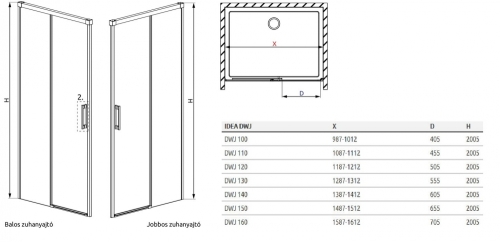 Radaway Idea Gold DWJ 130 B zuhanyajtó balos 387017-09-01L