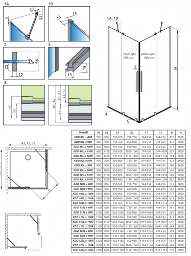 Radaway Furo Gold KDD 120 J zuhanykabin (egy ajtó), jobbos 10105120-09-01R