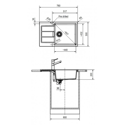 Franke Sirius 2.0 Tectonite mosogató 780x500 mm, fekete 143.0617.613