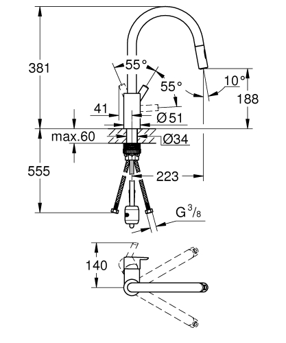 Grohe Feel egykaros mosogatócsap matt szuperacél 31486DC1