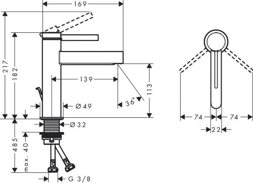 Hansgrohe Finoris egykaros mosdócsaptelep 110, automata lefolyógarnitúrával, króm 76020000