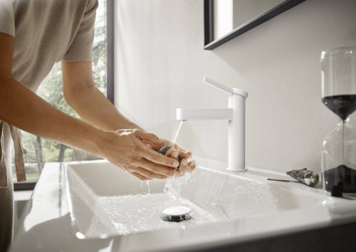 Hansgrohe Finoris Egykaros mosdócsaptelep 110, push-open lefolyógarnitúrával, matt fehér 76023700