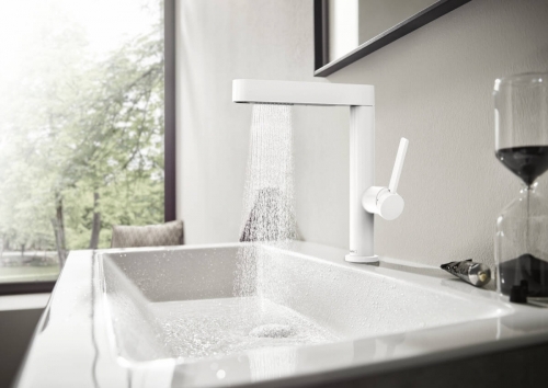 Hansgrohe Finoris egykaros mosdócsaptelep 230, kihúzható kifolyóval, 2 jet és push-open lefolyógarnitúrával, matt fehér 76063700