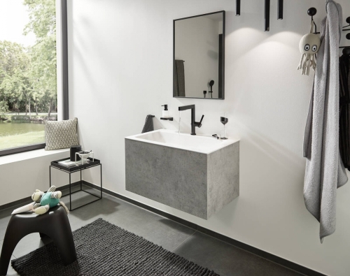 Hansgrohe Finoris egykaros mosdócsaptelep 230, kihúzható kifolyóval, 2 jet és push-open lefolyógarnitúrával, matt fekete 76063670