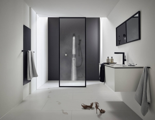Hansgrohe Finoris egykaros mosdócsaptelep 230, kihúzható kifolyóval, 2 jet és push-open lefolyógarnitúrával, matt fekete 76063670