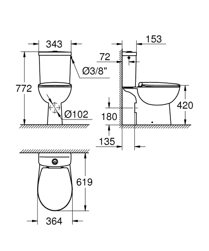 Grohe Bau Ceramic perem nélküli, hátsó kifolyású monoblokkos wc szett 39496000