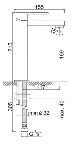 AREZZO design Rhodefield magasított mosdó csaptelep, matt fekete AR-3032BL (K)