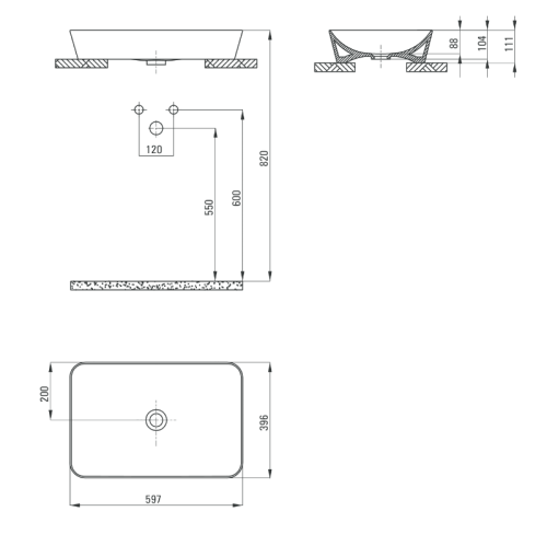Deante Tess pultra ültethető mosdó 60x40 cm, fekete CDS NU6S