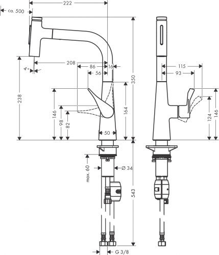Hansgrohe Metris Select M71 M7117-H240 egykaros konyhai csaptelep kihúzható kifolyóval, króm 73822000