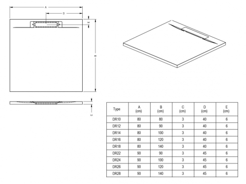RIHO ISOLA DR16 zuhanytálca, 120x80x3 cm, antracit (DR160800000000S) D007008080