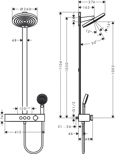 Hansgrohe Pulsify Showerpipe 260, 2 jet EcoSmart, és ShowerTablet Select 400, matt fehér 24241700