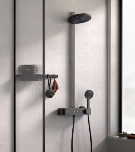 Hansgrohe Pulsify Showerpipe 260, 2 jet EcoSmart, és ShowerTablet Select 400, matt fekete 24241670