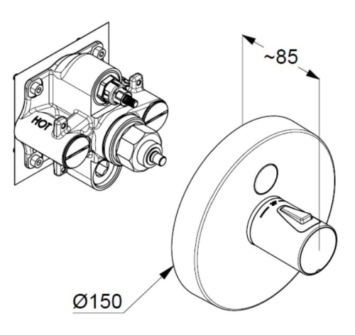 KLUDI PUSH HotStop falsík alatti termosztátos zuhanycsap, króm 389020538