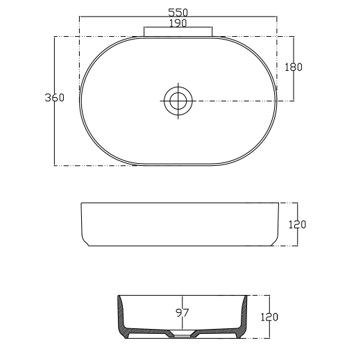 Sapho INFINITY OVAL kerámiamosdó, 55x36cm, fekete 10NF65055-2N