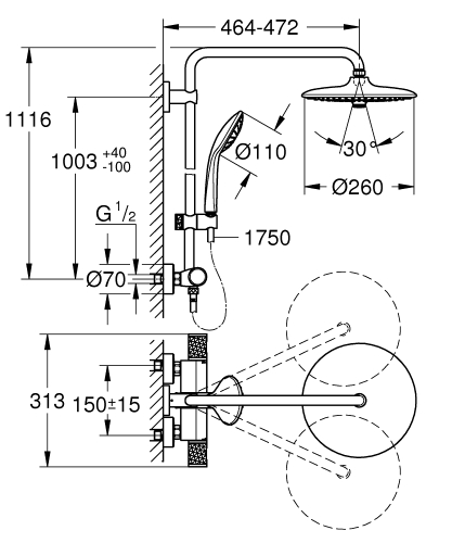 Grohe Euphoria 260 zuhanyrendszer termosztátos csapteleppel 27296003