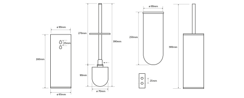Sapho BEMETA NEO WC kefetartó álló vagy falra szerelhető, fekete kefe inox/matt (102313069) (XS300)
