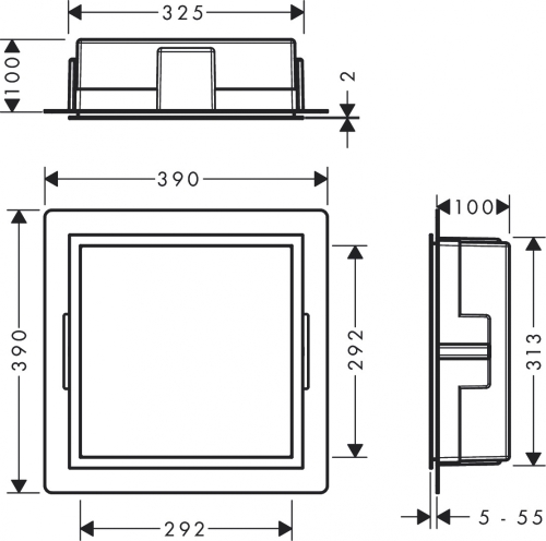 Hansgrohe XtraStoris Individual Falfülke matt fehér színben, fekete design kerettel 30 x 30 x 10 cm 56099670