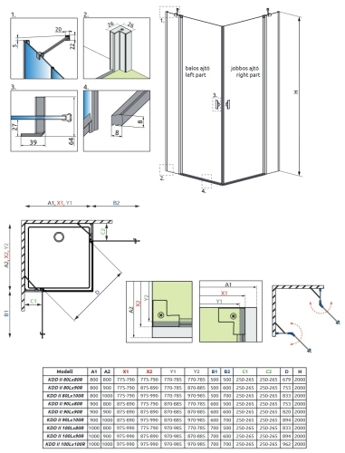 Radaway Nes Black KDD II 80 J zuhanykabin (egyik ajtó) 10031080-54-01R