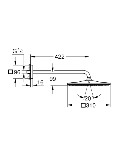 Grohe Rainshower Mono 310 Cube Fejzuhany szett 422 mm, 1 funkciós 26564000