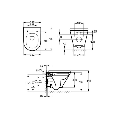 Roca The Gap Round Compact rimless fali WC-csésze 48 cm-es A3460NB000