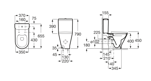 Roca The Gap Round perem nélküli, monoblokk wc csésze A3420N8000