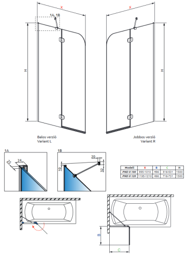Radaway Torrenta PND 120B kádparaván, balos 12011203-101L