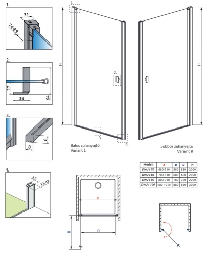 Radaway Nes Black DWJ I 100 B Frame fekete zuhanyajtó, balos 10026100-54-56L